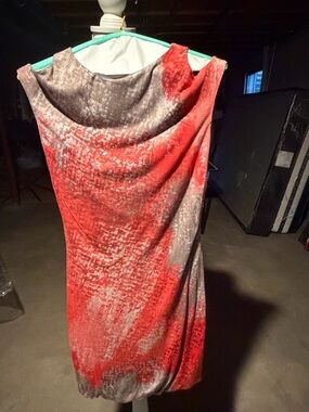 Cut25 by Yigal Azrouel One-Shoulder Red and Gray Draped Shift Dress